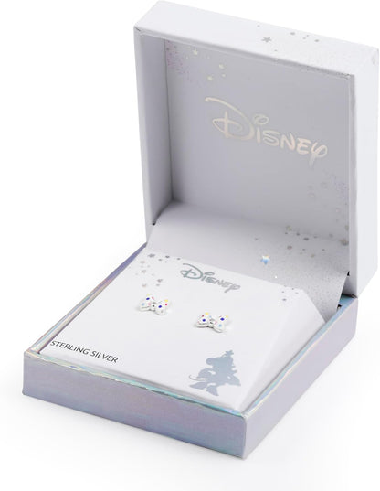 Sterling Silver 925 Minnie Mouse Polka Dot Bow Stud Earrings