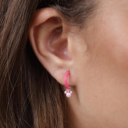 Sterling Silver 925 Minnie Mouse Pink Enamel Huggie Earrings