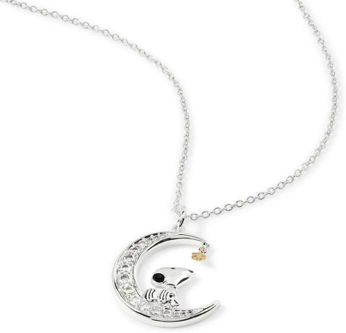 Peanuts Snoopy in Moon Women's Silver Necklace Fan Merch TV Series Cartoon