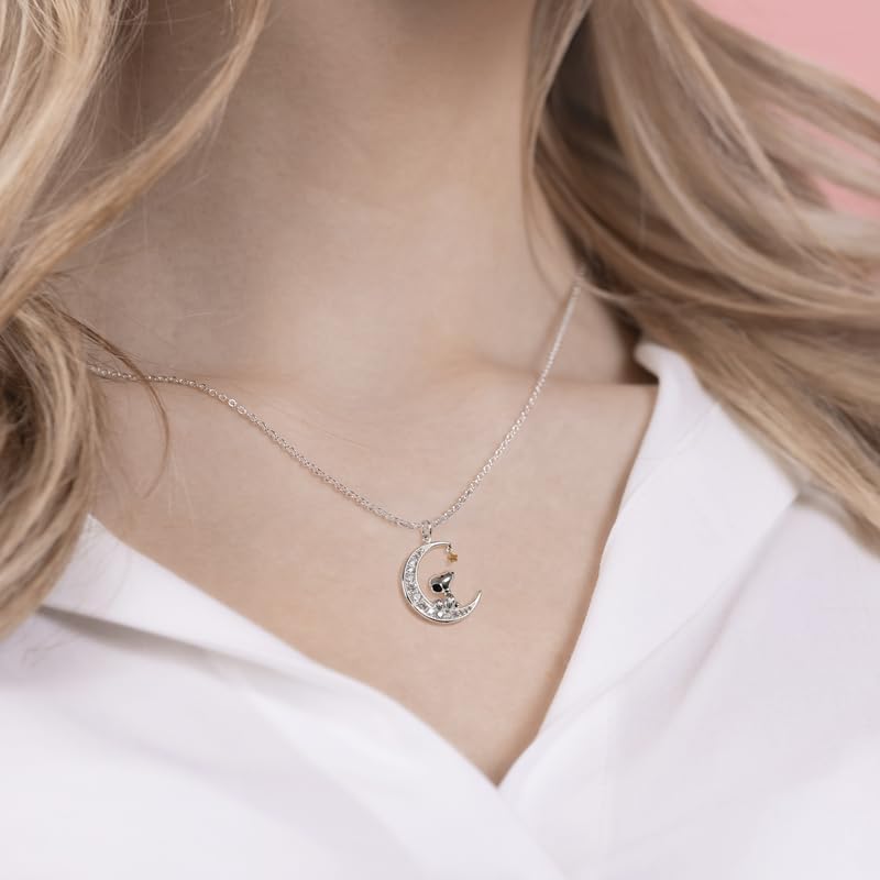 Peanuts Snoopy in Moon Women's Silver Necklace Fan Merch TV Series Cartoon