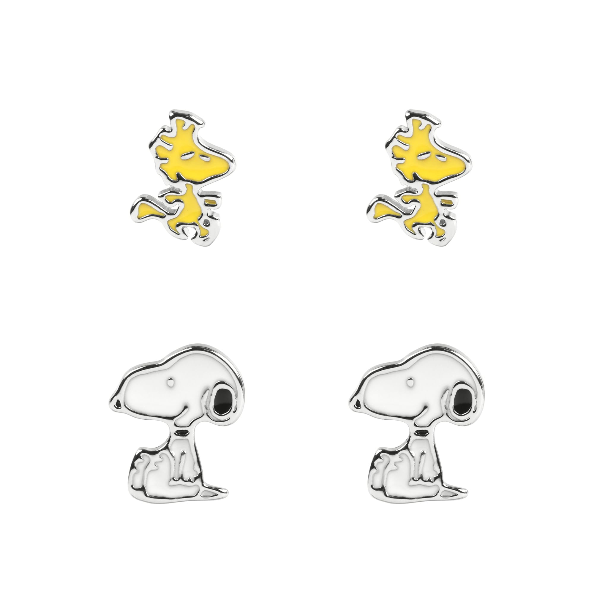 Peanuts Snoopy & Woodstock Frauen Ohrstecker-Set weiß/gelb Fan-Merch, TV-Serien, Zeichentrick