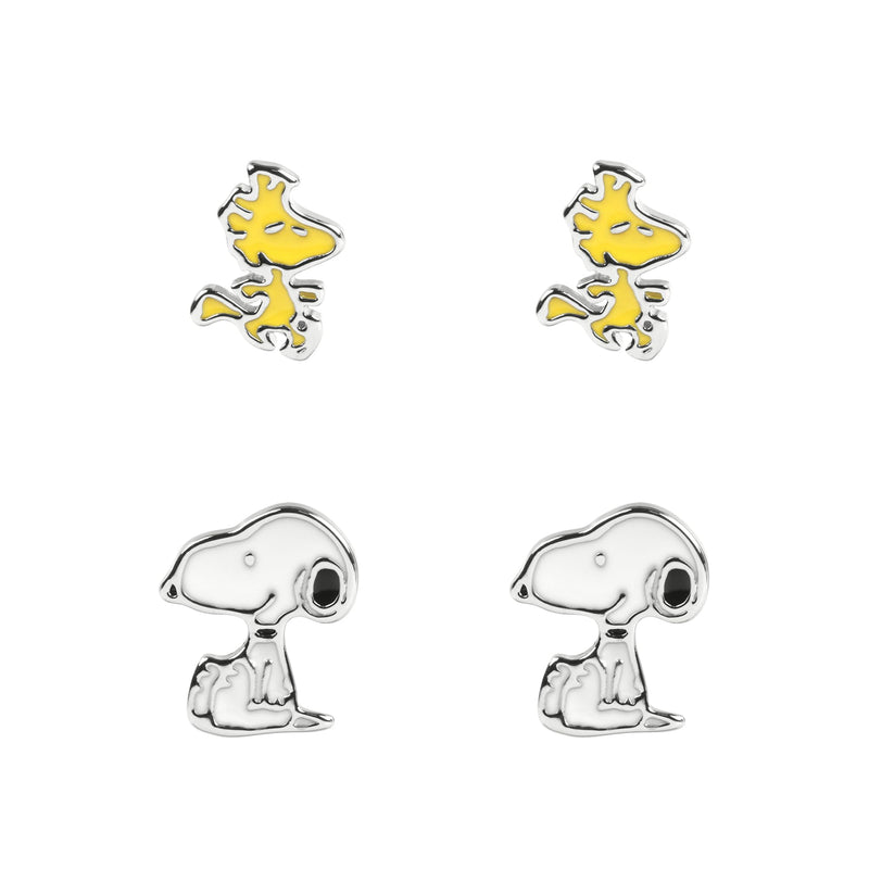 Peanuts Snoopy & Woodstock Frauen Ohrstecker-Set weiß/gelb Fan-Merch, TV-Serien, Zeichentrick