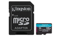 Kingston Canvas Go Plus microSDXC Memory Card Gen4 200MB/s A2 U3 V30 128GB Card + Adapter-SDCG4/