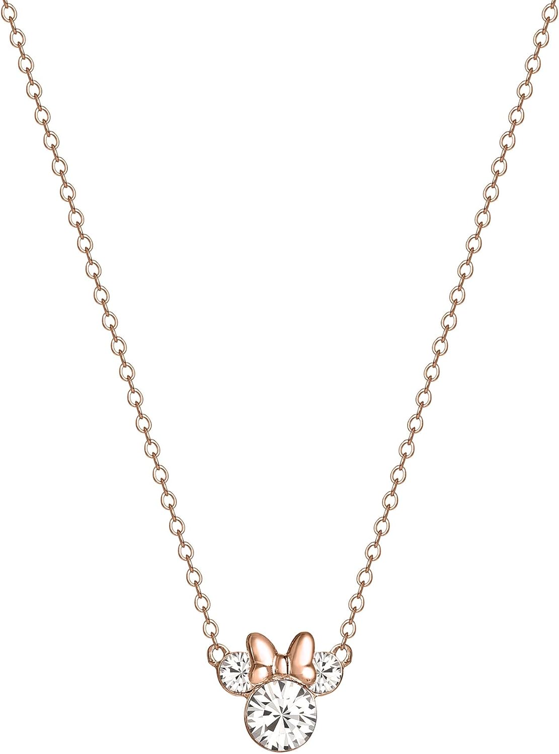 Minnie Mouse Silver and Rose Gold Stone Set Necklace N902302PRWL-16.PH