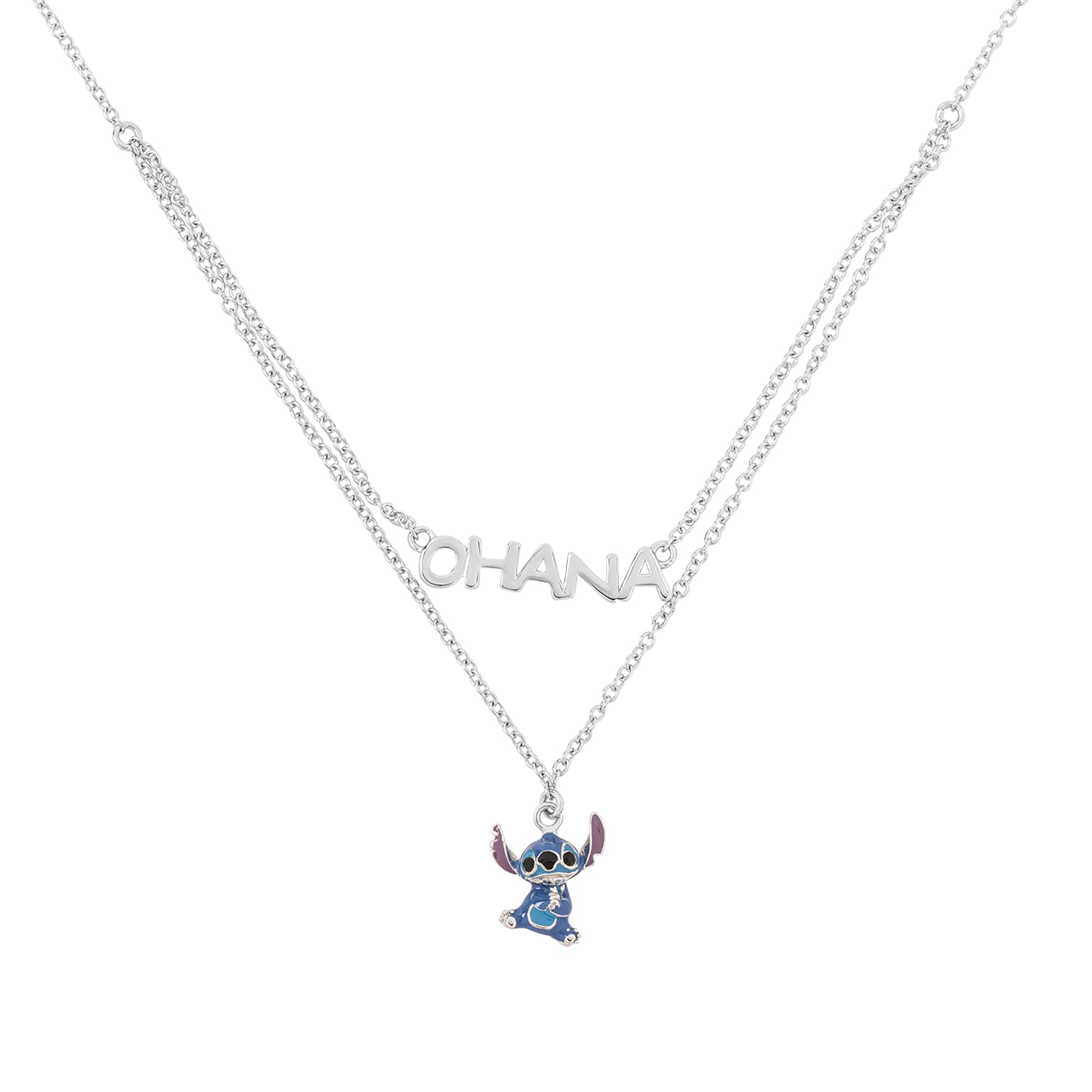 Disney Lilo and Stitch Sterling Silver Double Chain Ohana Pendant Necklace