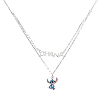 Disney Lilo and Stitch Sterling Silver Double Chain Ohana Pendant Necklace