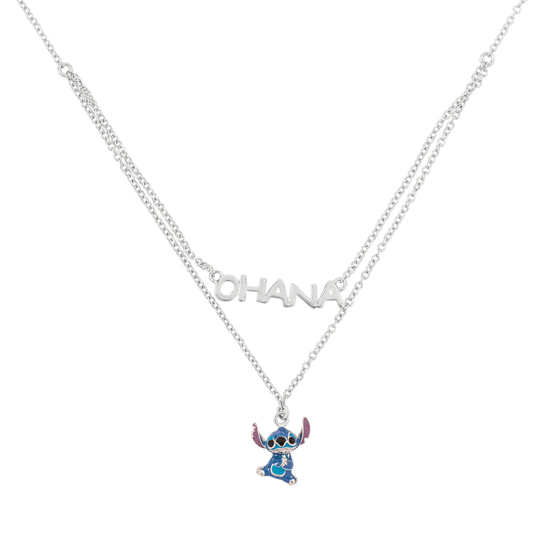 Disney Lilo and Stitch Sterling Silver Double Chain Ohana Pendant Necklace