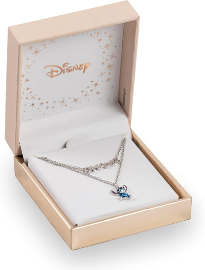 Disney Lilo and Stitch Sterling Silver Double Chain Ohana Pendant Necklace