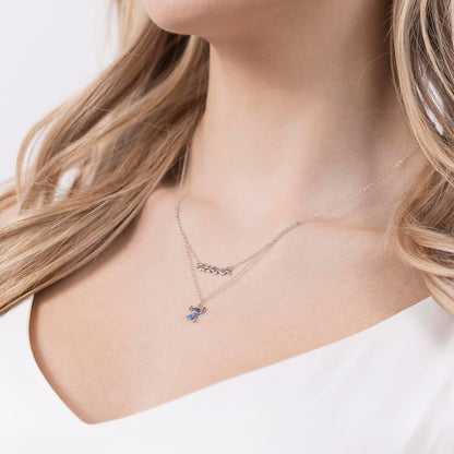 Disney Lilo and Stitch Sterling Silver Double Chain Ohana Pendant Necklace