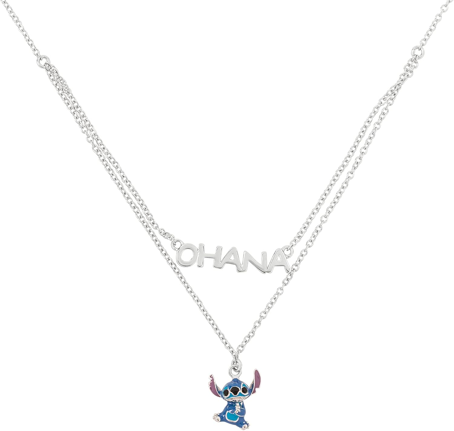 Disney Lilo and Stitch Sterling Silver Double Chain Ohana Pendant Necklace