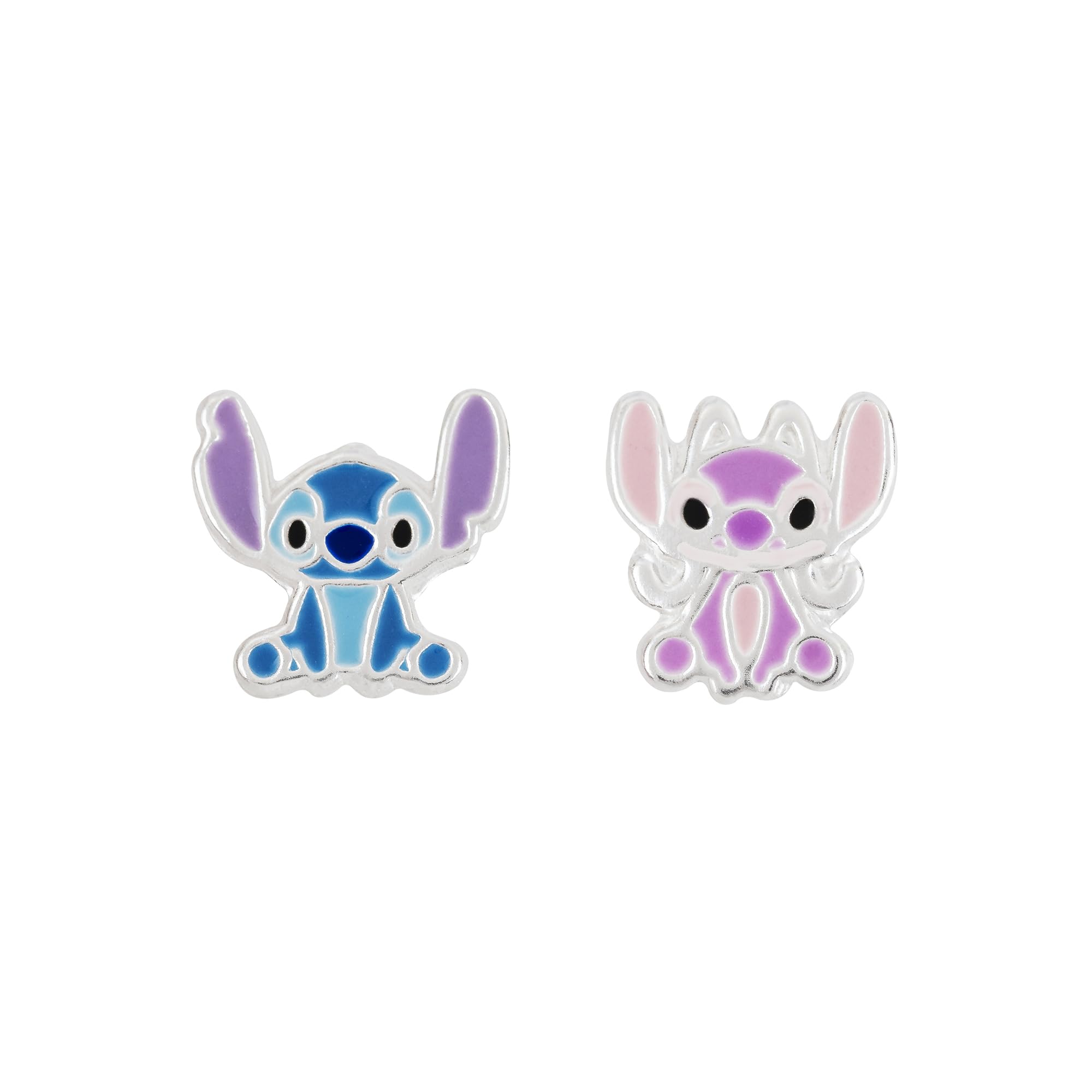 Disney Lilo & Stitch Sterling Silver Enamel Stamp Stud Earrings Blue & Pink