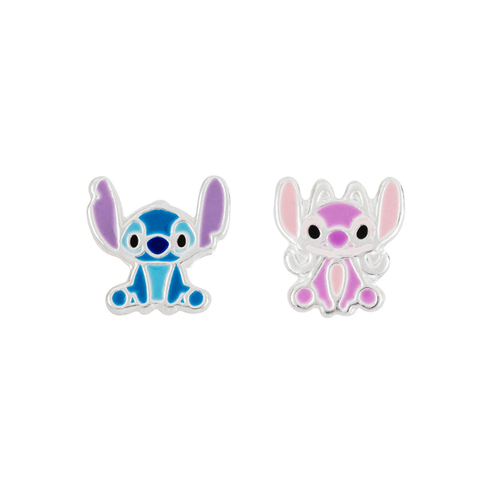 Disney Lilo & Stitch Sterling Silver Enamel Stamp Stud Earrings Blue & Pink