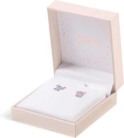 Disney Lilo & Stitch Sterling Silver Enamel Stamp Stud Earrings Blue & Pink