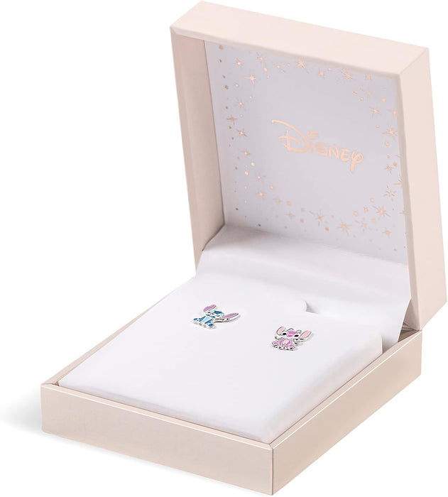 Disney Lilo & Stitch Sterling Silver Enamel Stamp Stud Earrings Blue & Pink