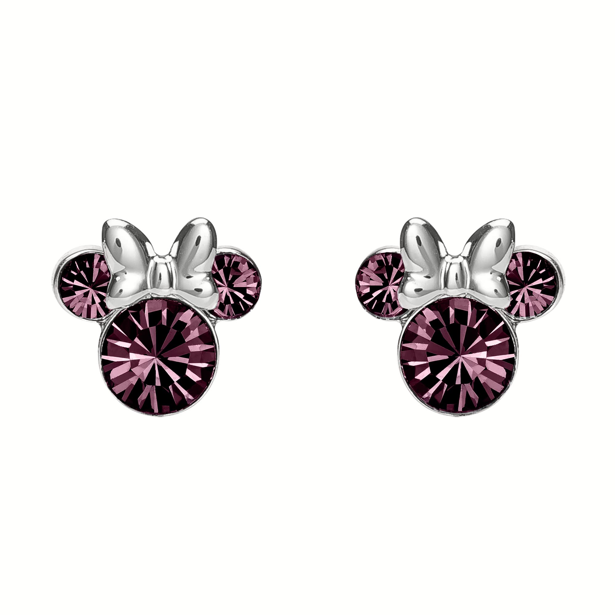 Disney Minnie Mouse Sterling Silver February Birthstone Earrings
