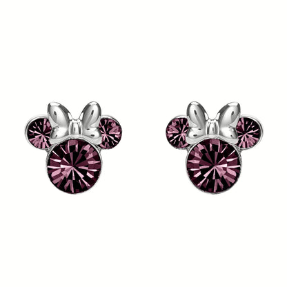 Disney Minnie Mouse Sterling Silver February Birthstone Earrings