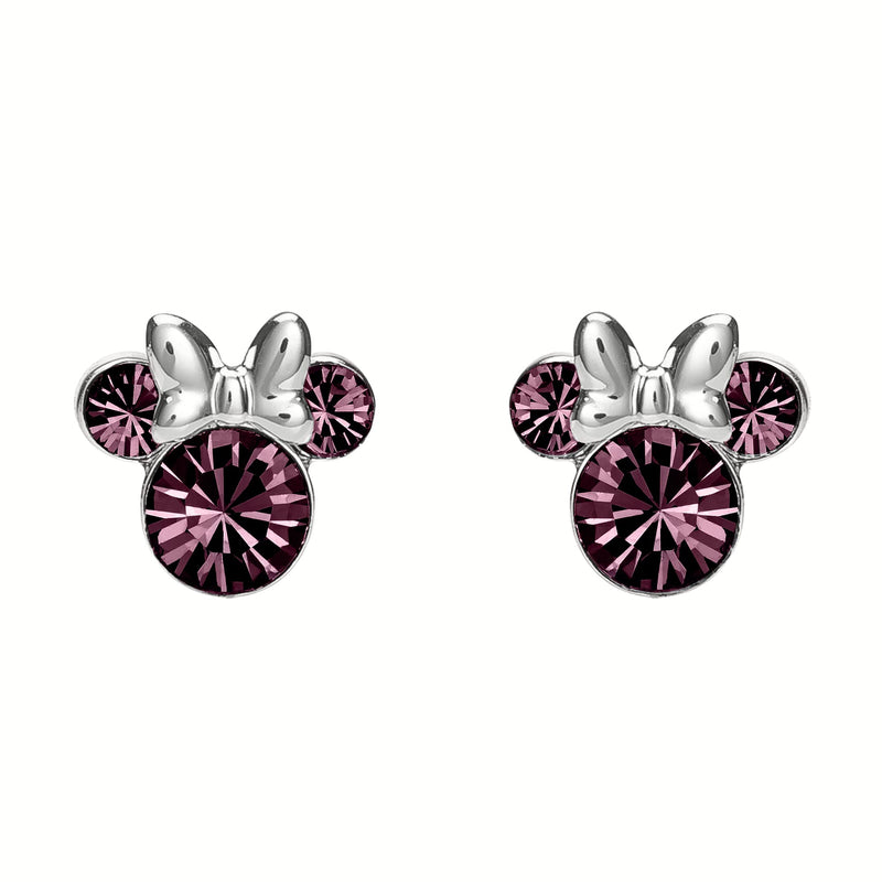 Disney Minnie Mouse Sterling Silver February Birthstone Earrings