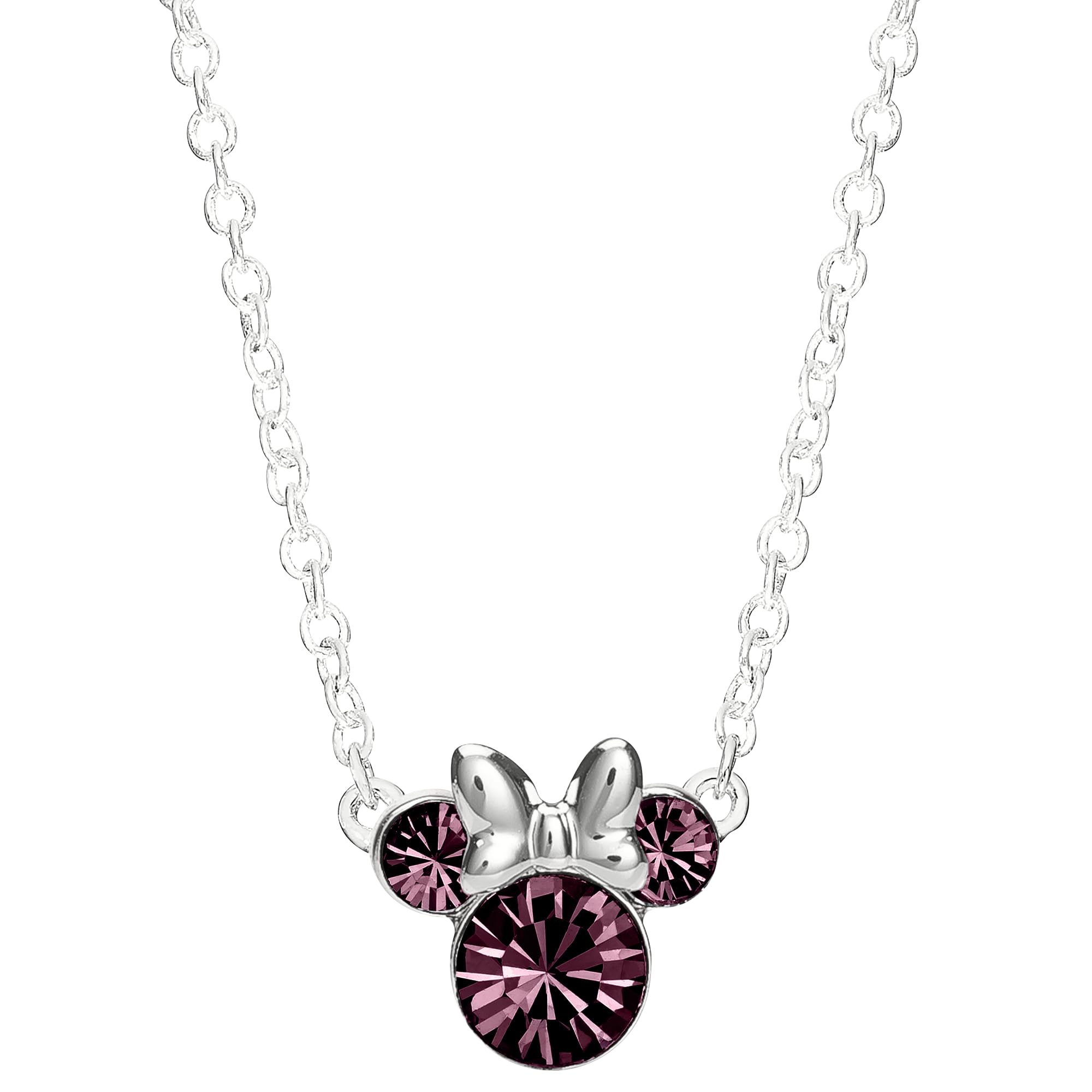 Disney Minnie Mouse Sterling Silver February Birthstone Crystal Necklace