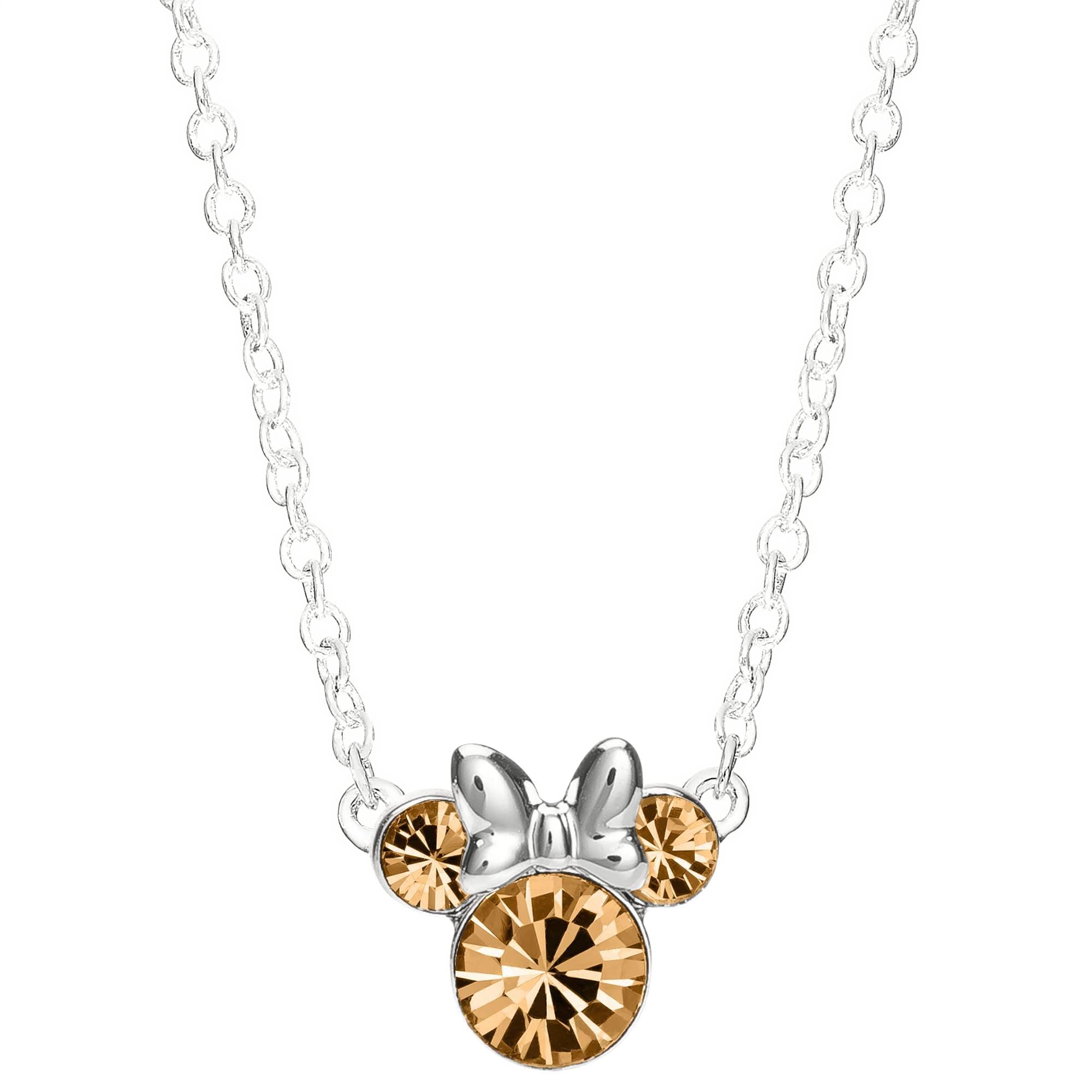Disney Minnie Mouse Sterling Silver June Silver Birthstone Crystal Necklace