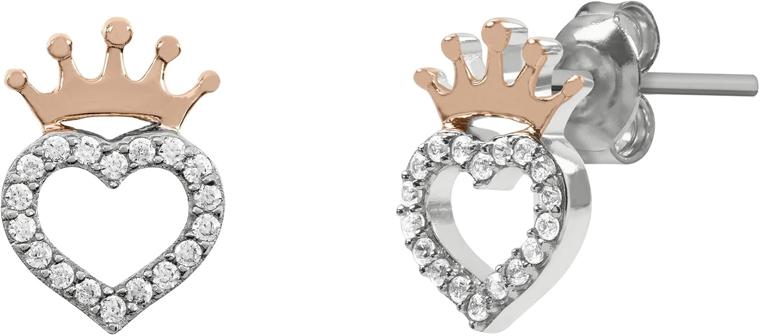 Disney Sterling Silver Two Tone 18ct Gold Plated Crown Heart Stud Earrings E905643TZWL-B.PH