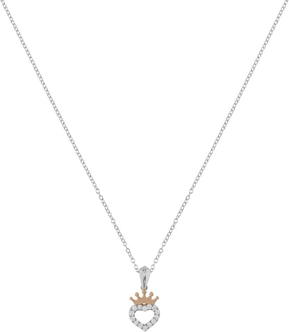Disney Sterling Silver 18ct Gold Plated CZ Heart Crown Pendant Necklace N902753TZWL-18.PH