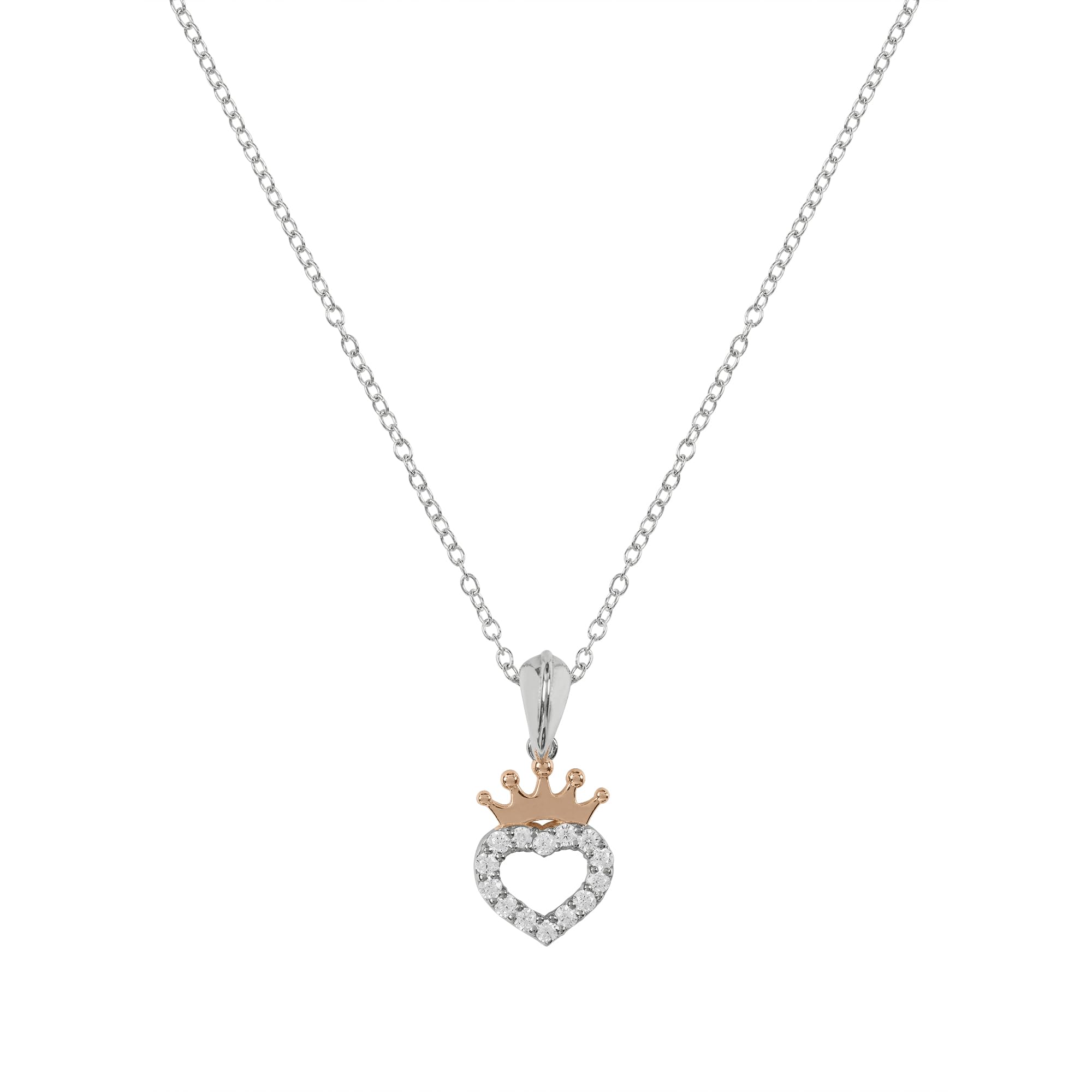 Disney Sterling Silver 18ct Gold Plated CZ Heart Crown Pendant Necklace N902753TZWL-18.PH