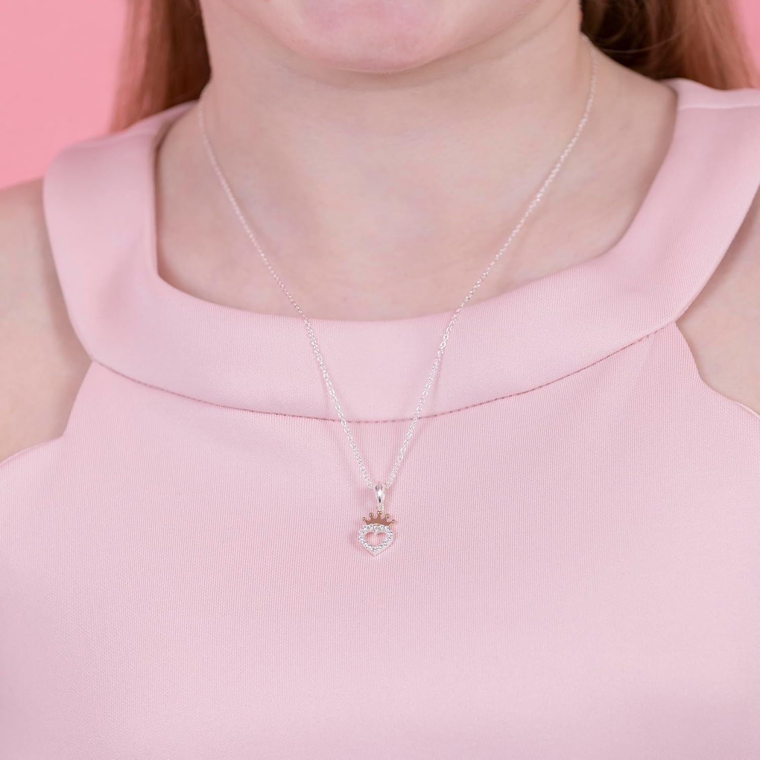 Disney Sterling Silver 18ct Gold Plated CZ Heart Crown Pendant Necklace N902753TZWL-18.PH