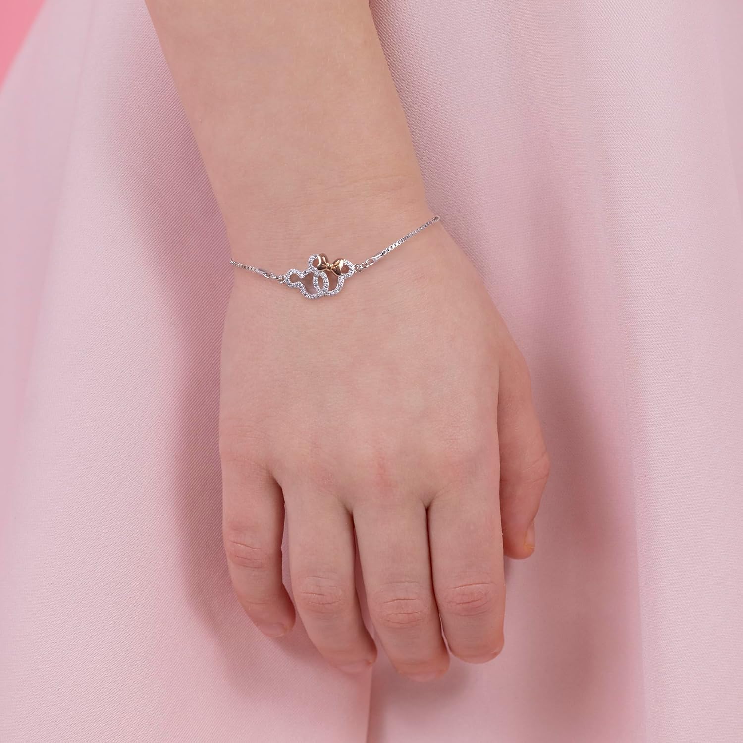Disney Mickey & Minnie Mouse Two Tone Plated Sterling Silver Stone Set Bracelet B902055Tzwl.Ph