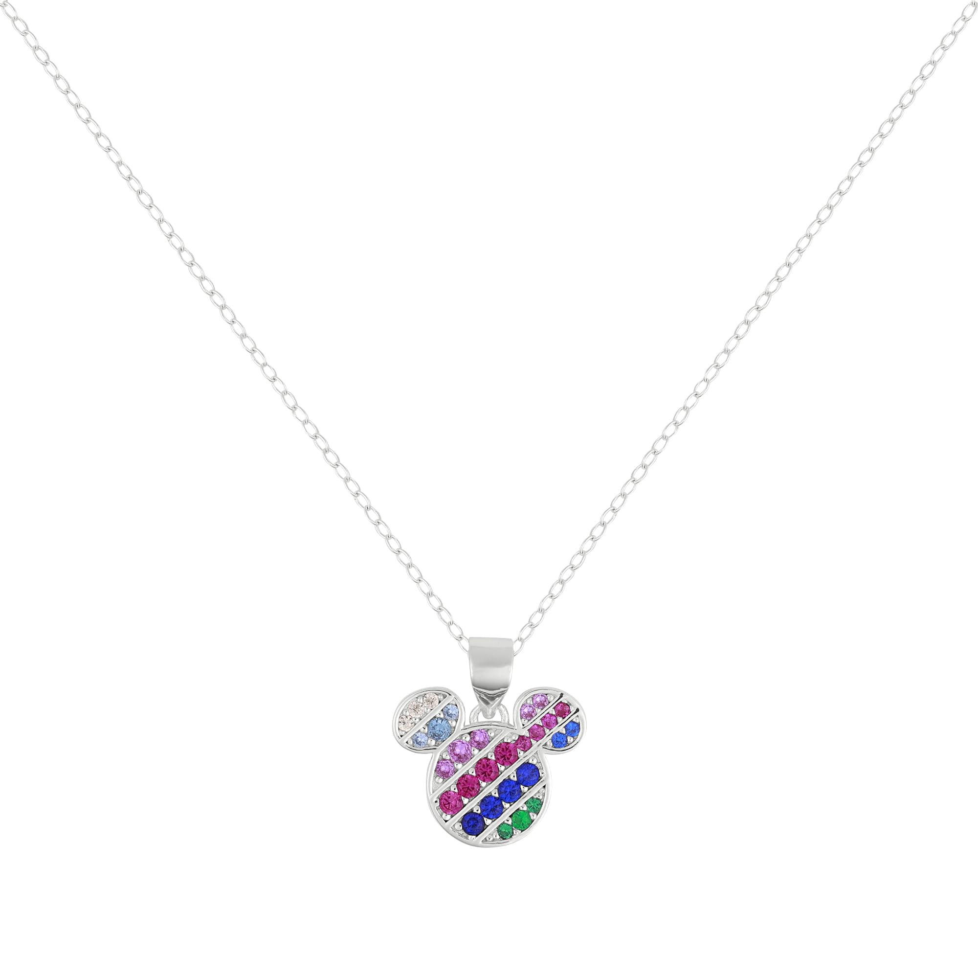 Mickey Mouse Womens Sterling Silver Multicoloured Stone Set Necklace C903180SNML-P.PH
