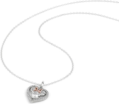 Disney Womens Sterling Silver Stone Set Minnie Mouse Heart Pendant Necklace
