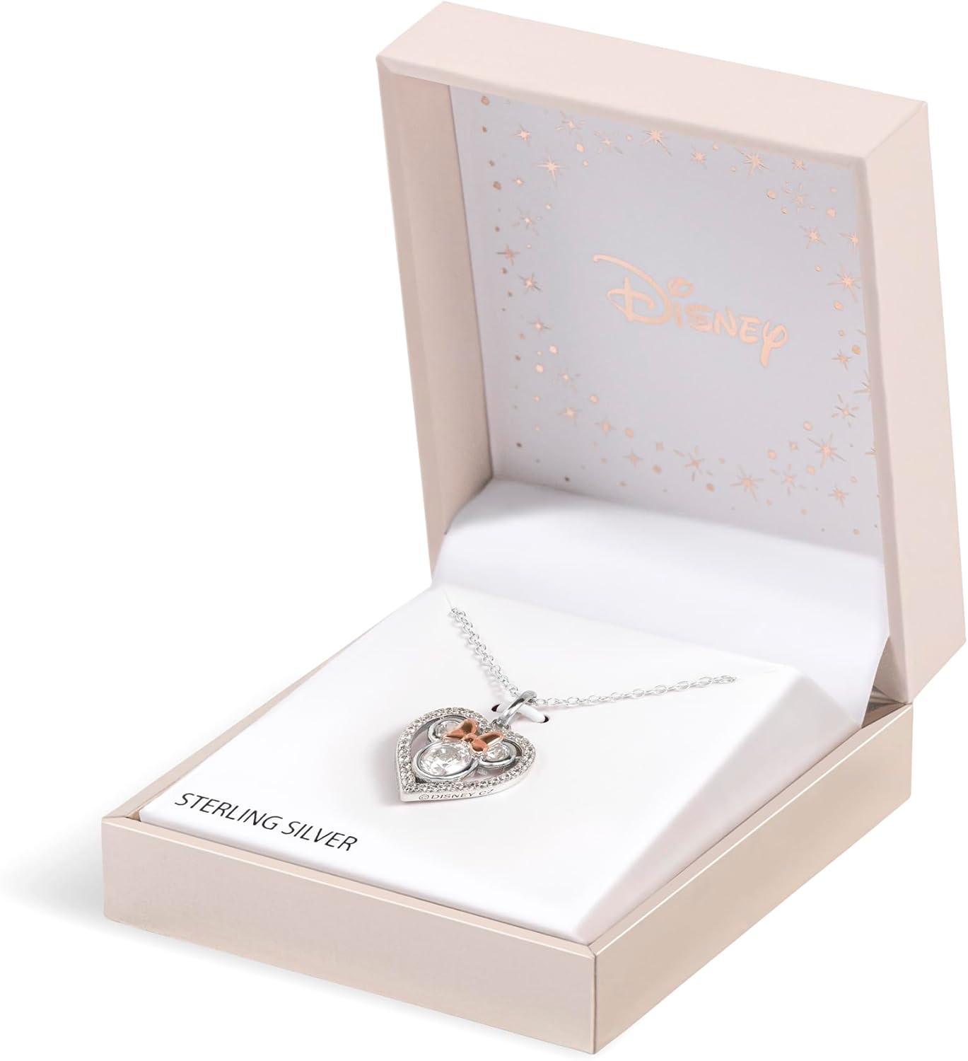 Disney Womens Sterling Silver Stone Set Minnie Mouse Heart Pendant Necklace