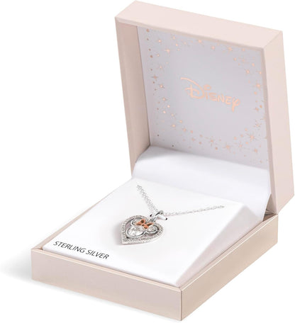 Disney Womens Sterling Silver Stone Set Minnie Mouse Heart Pendant Necklace