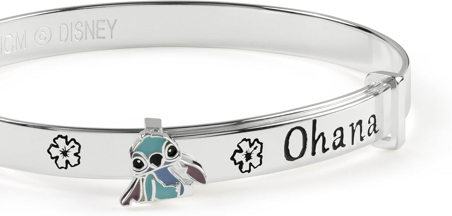 Stitch Girls Sterling Silver Ohana Means Family Bangle Bracelet