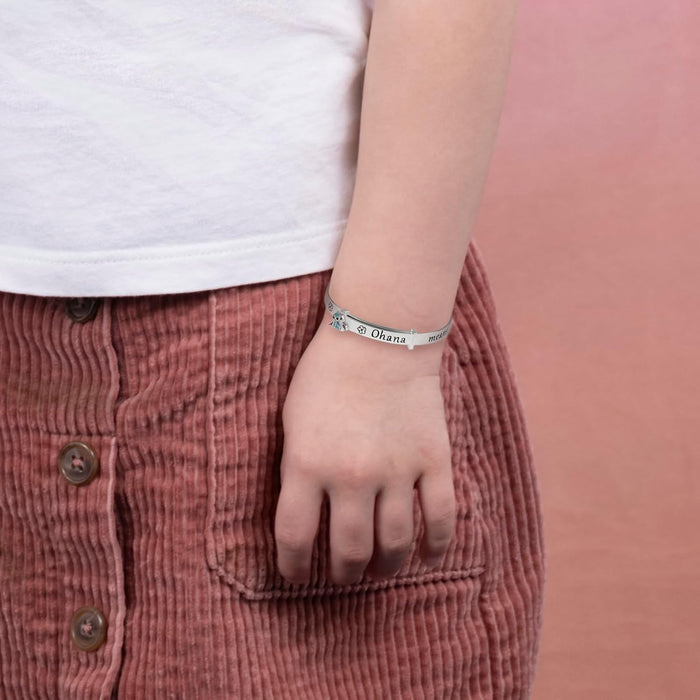 Stitch Girls Sterling Silver Ohana Means Family Bangle Bracelet