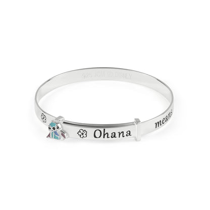 Stitch Girls Sterling Silver Ohana Means Family Bangle Bracelet