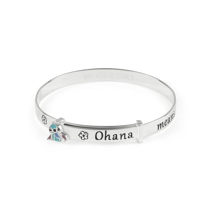 Stitch Girls Sterling Silver Ohana Means Family Bangle Bracelet