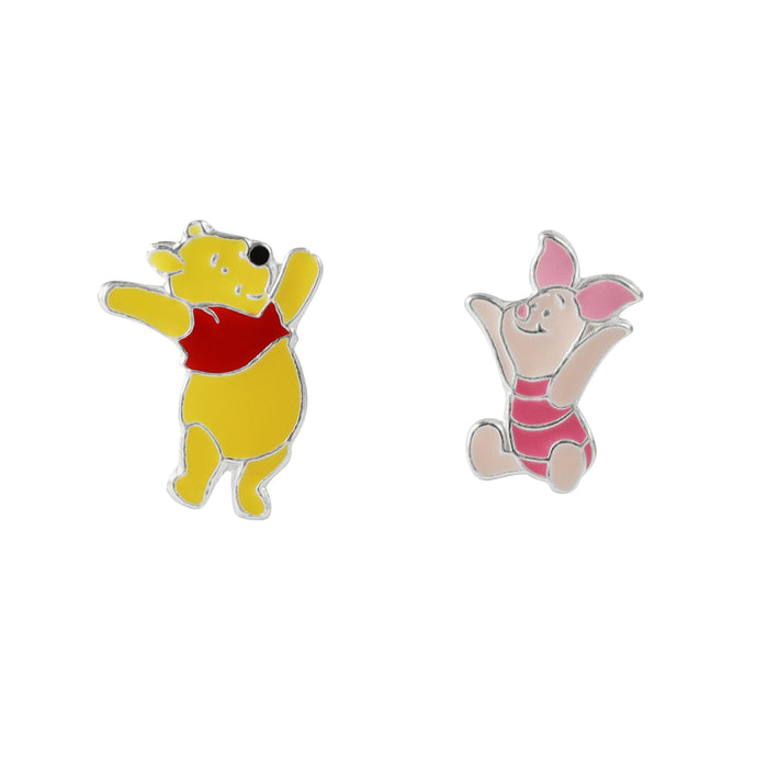 Disney Winnie The Pooh & Piglet Mismatched Sterling Silver Enamel Stud Earrings