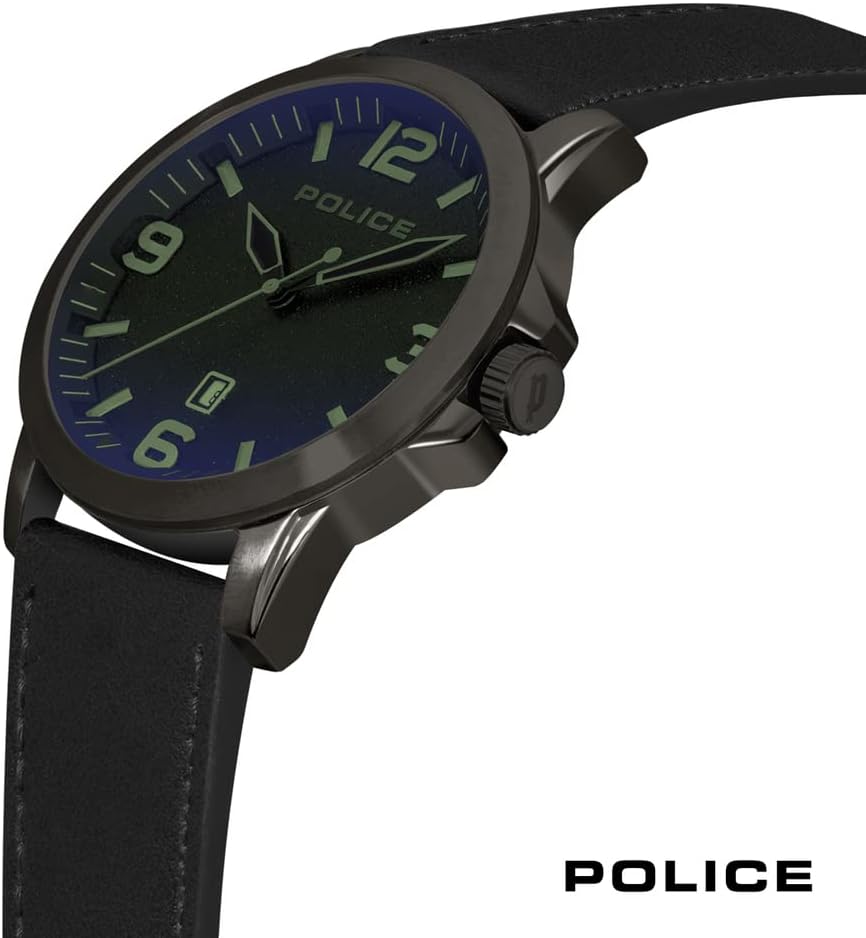 Police Cliff Gun Black Leather Strap Watch