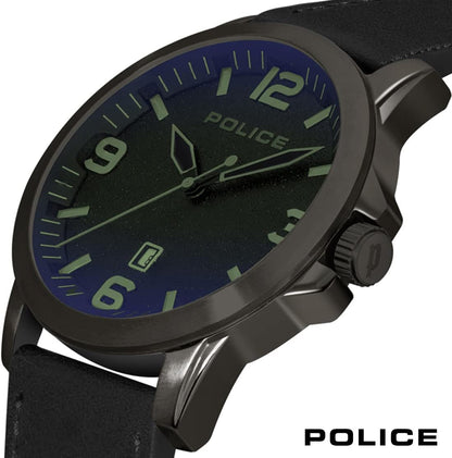 Police Cliff Gun Black Leather Strap Watch