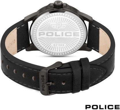Police Cliff Gun Black Leather Strap Watch