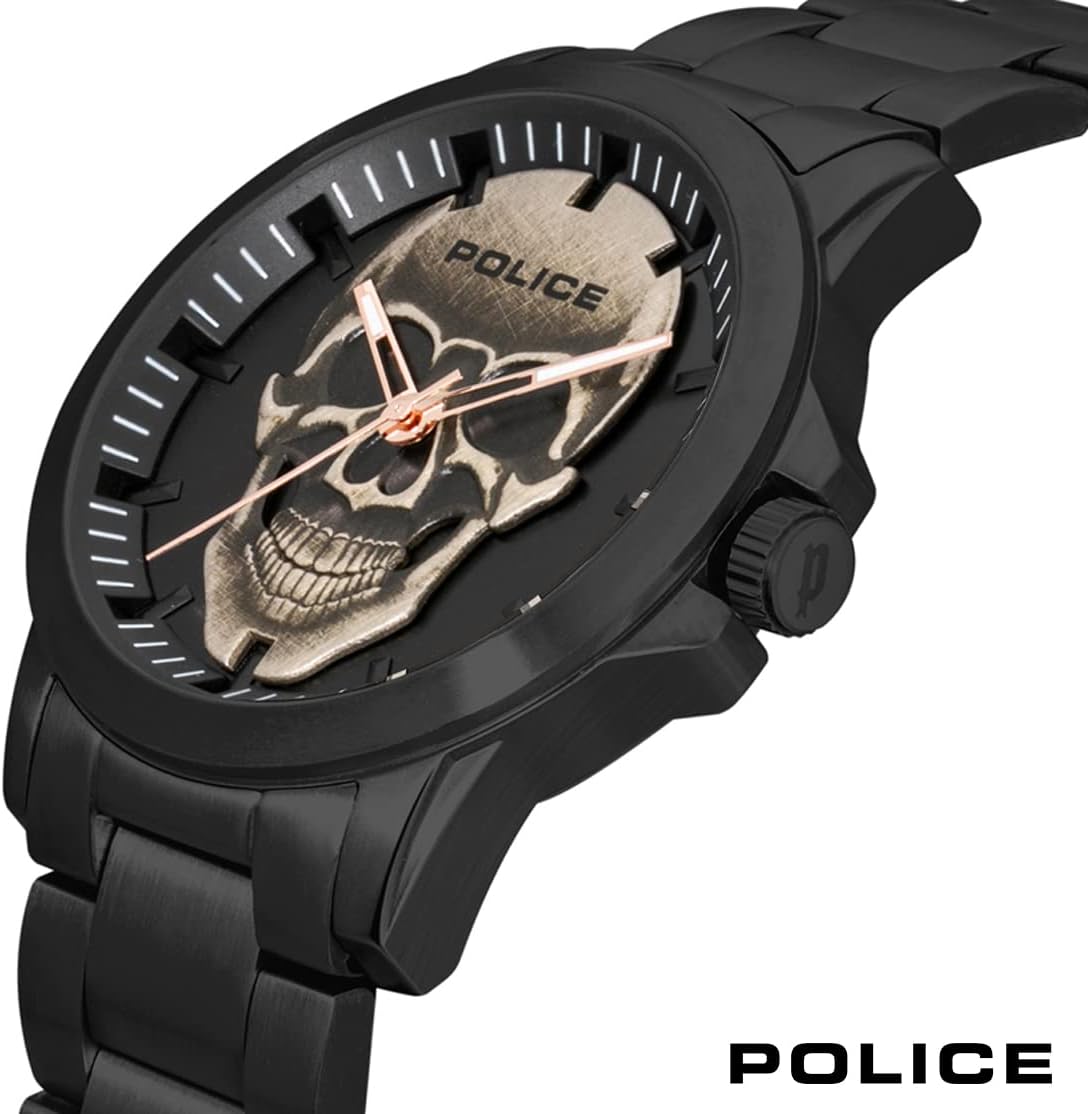 Police Flick Black Skull Dial Watch