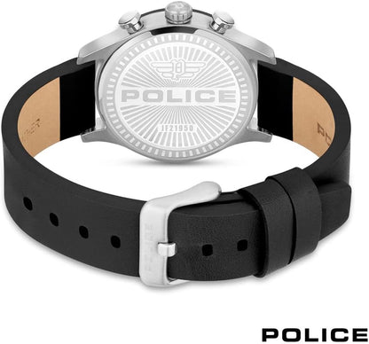 Police Barter SS Multi Dial Black Leather Strap Watch