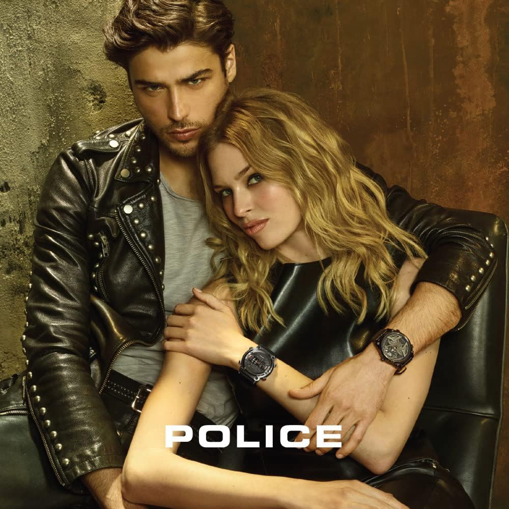 Police Barter SS Multi Dial Black Leather Strap Watch