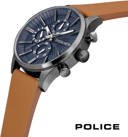 Police Barter Gun Multi Dial Tan Leather Strap Watch