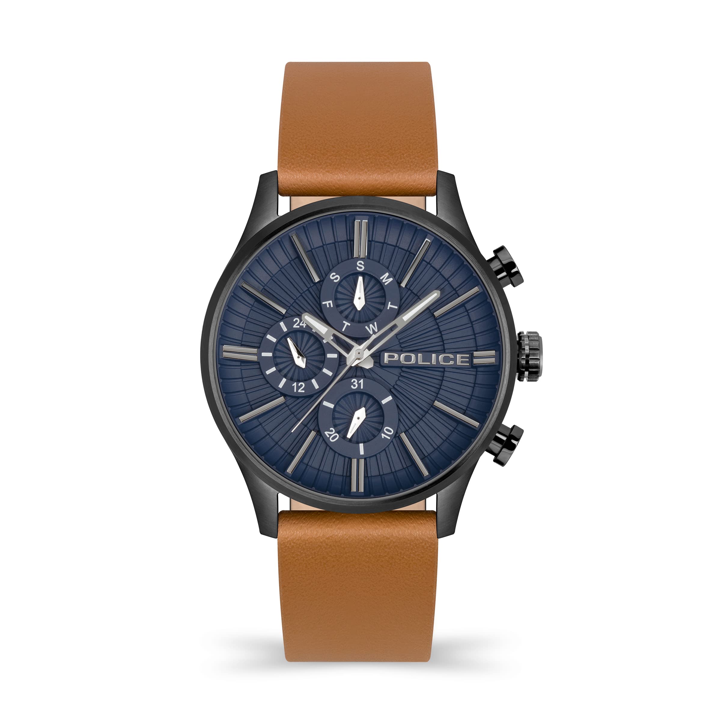 Police Barter Gun Multi Dial Tan Leather Strap Watch