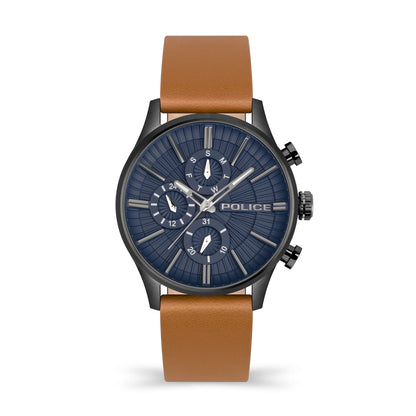 Police Barter Gun Multi Dial Tan Leather Strap Watch