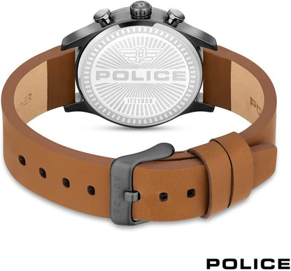 Police Barter Gun Multi Dial Tan Leather Strap Watch