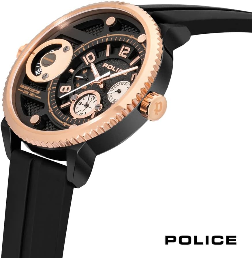 Police Ray Black/RGP Multi Dial Black Silicone Strap Watch