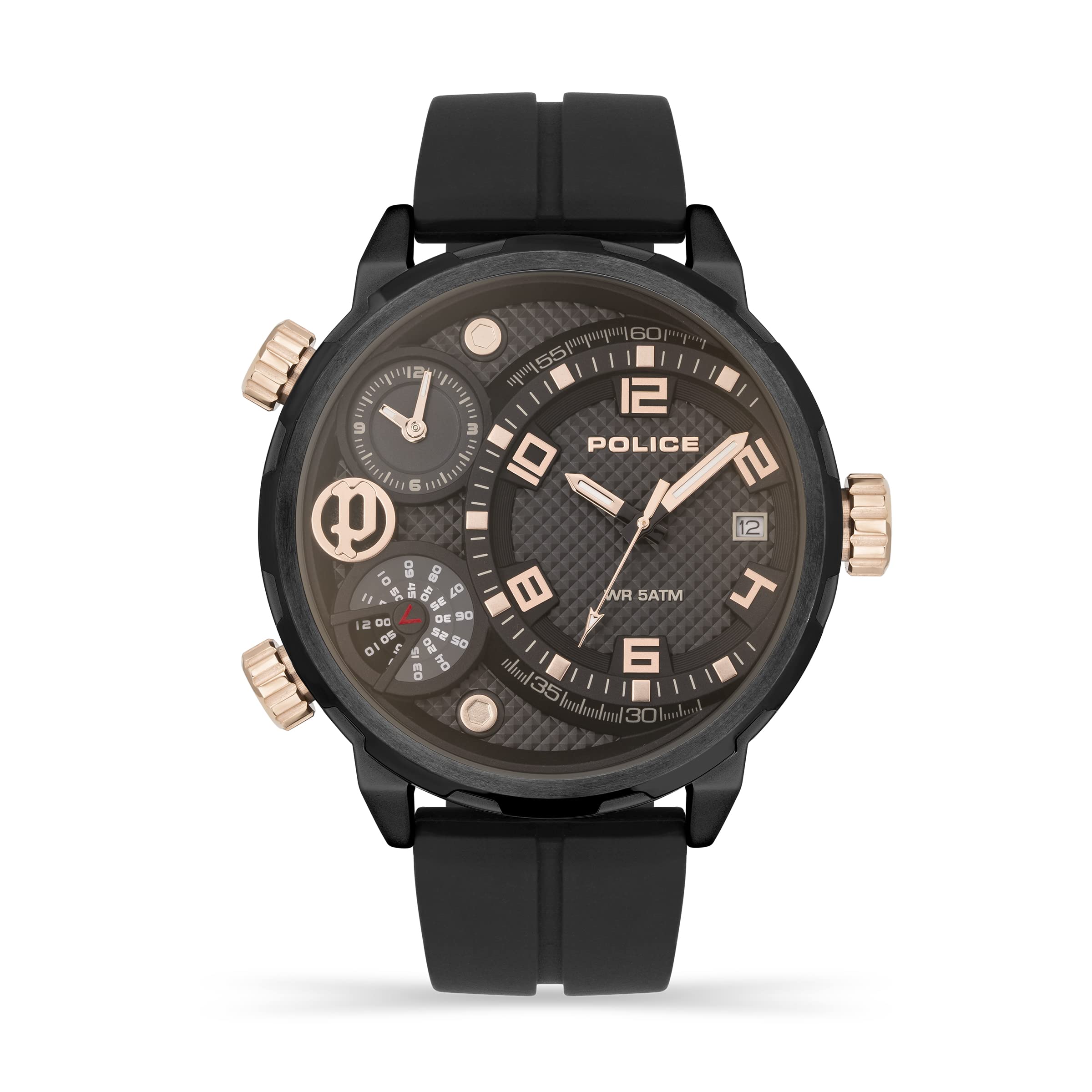 Police Ray Black Multi Dial Black Silicone Strap Watch