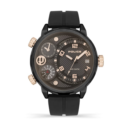 Police Ray Black Multi Dial Black Silicone Strap Watch